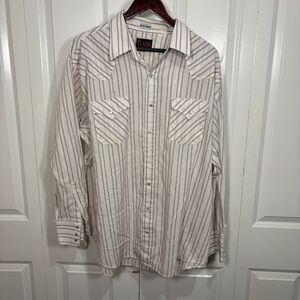 Plains Western Wear 2X Pearl Snap Shirt Men Striped Cowboy Cottagecore Rodeo
